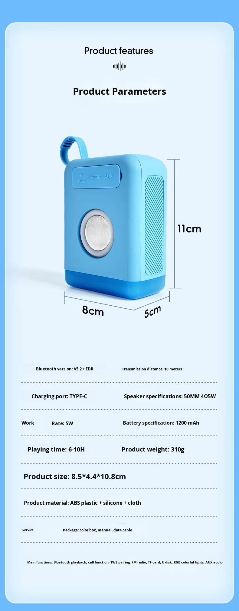 TIGO R-01 Mini Retro RGB LED 5W Bluetooth Speaker with micro SD Card & U Disk slot