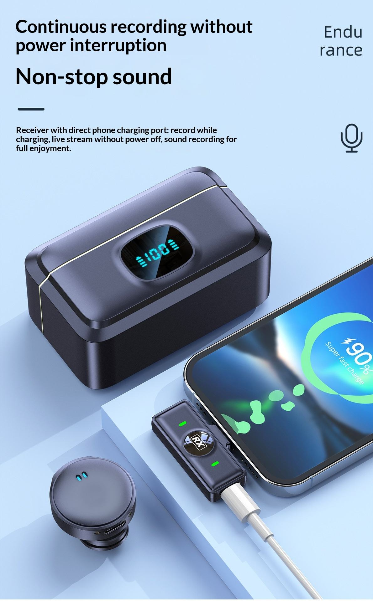 TIGO Q8 Magnetic Wireless Lavalier Microphone w/ USB-C connector & One-to-Two Charging Case