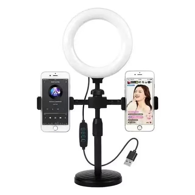 TIGO Dual Phone Holder w/ 16cm Led Selfie Ring Light & Tripod Stand for Video recording and Vlogging