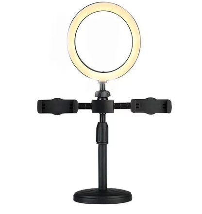 TIGO Dual Phone Holder w/ 16cm Led Selfie Ring Light & Tripod Stand for Video recording and Vlogging