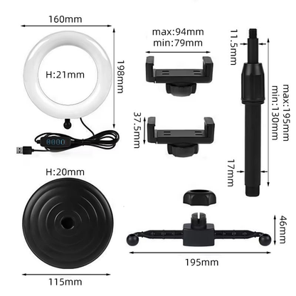 TIGO Dual Phone Holder w/ 16cm Led Selfie Ring Light & Tripod Stand for Video recording and Vlogging
