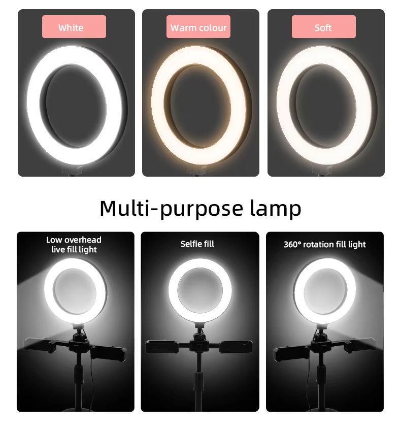 TIGO Dual Phone Holder w/ 16cm Led Selfie Ring Light & Tripod Stand for Video recording and Vlogging