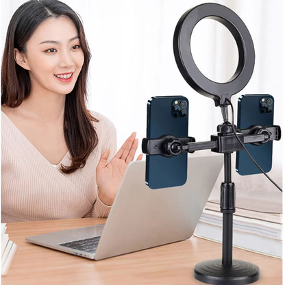 TIGO Dual Phone Holder w/ 16cm Led Selfie Ring Light & Tripod Stand for Video recording and Vlogging