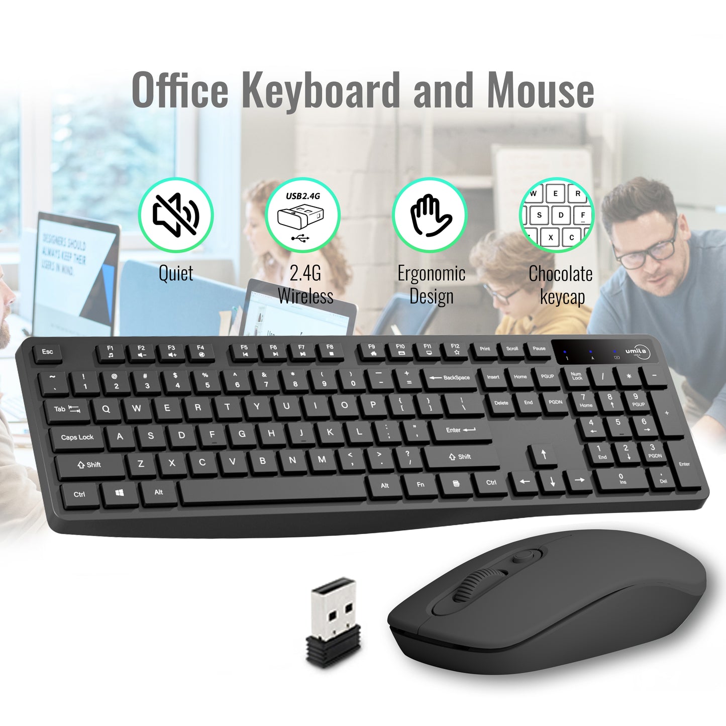TIGO Universal Silent Wireless Keyboard & Mouse Combo