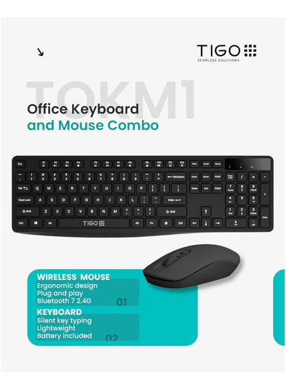 TIGO Universal Silent Wireless Keyboard & Mouse Combo