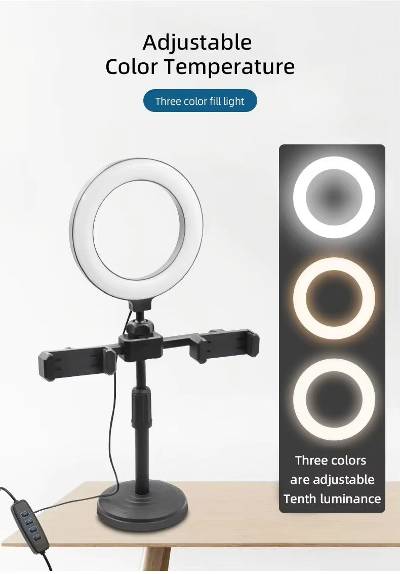 TIGO Dual Phone Holder w/ 16cm Led Selfie Ring Light & Tripod Stand for Video recording and Vlogging