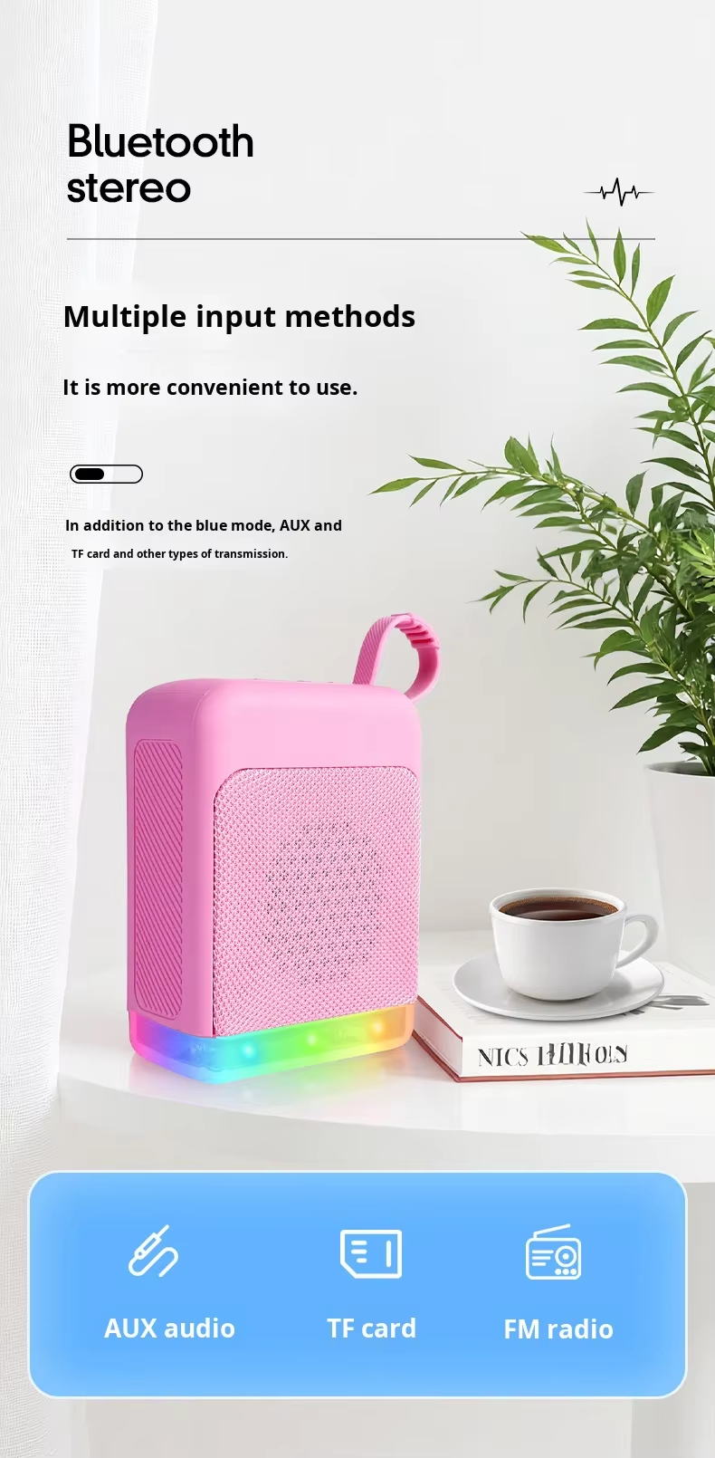 TIGO R-01 Mini Retro RGB LED 5W Bluetooth Speaker with micro SD Card &amp; U Disk slot
