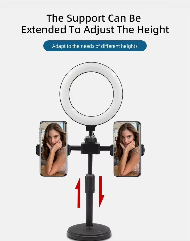 TIGO Dual Phone Holder w/ 16cm Led Selfie Ring Light & Tripod Stand for Video recording and Vlogging