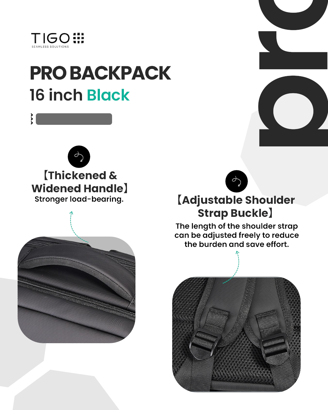 TIGO 16 inch Waterproof Unisex Travel Backpack with USB Charging Port
