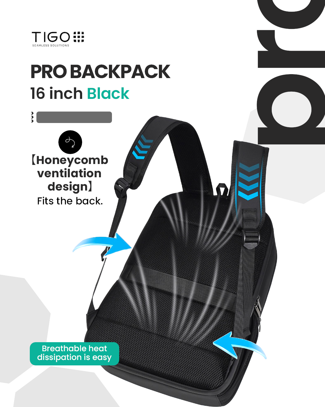 TIGO 16 inch Waterproof Unisex Travel Backpack with USB Charging Port