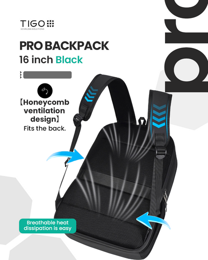 TIGO 16 inch Waterproof Unisex Travel Backpack with USB Charging Port