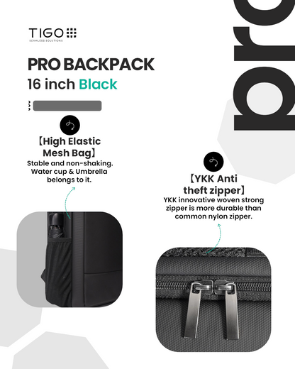 TIGO 16 inch Waterproof Unisex Travel Backpack with USB Charging Port