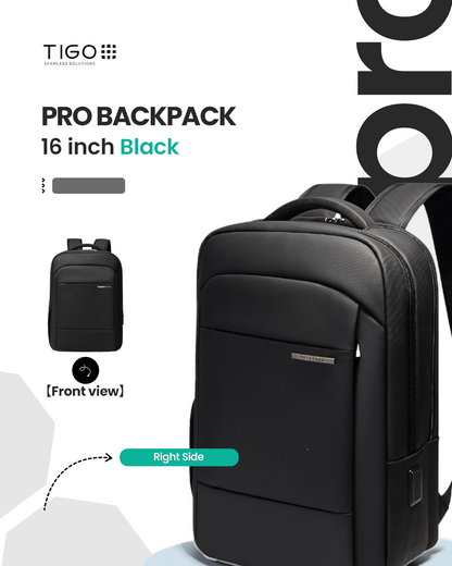 TIGO 16 inch Waterproof Unisex Travel Backpack with USB Charging Port